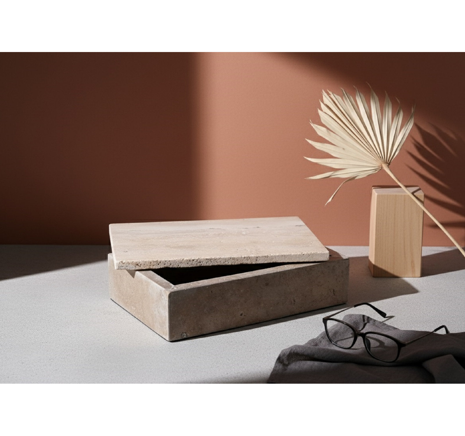 Large Travertine Rectangular Box