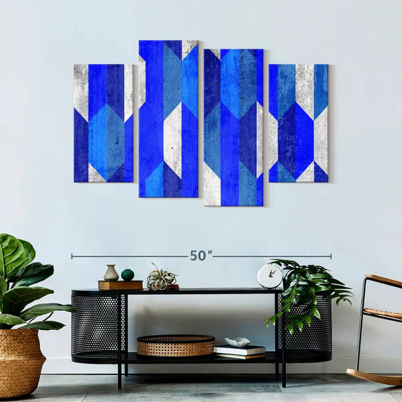 Abstract Blue Hexagons Multi Piece Canvas Print, 32" H x 52" W x 1.25" D
