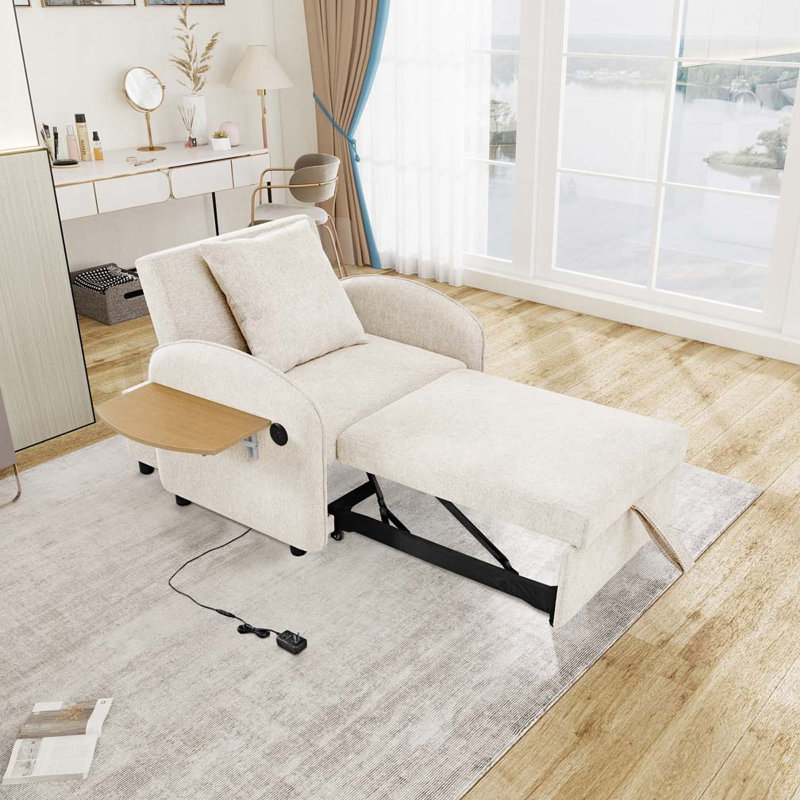 Canapé-lit convertible avec ports USB, Tissu beige