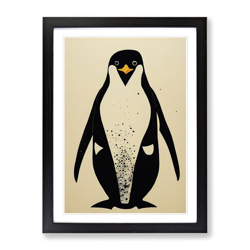 Penguin Painting Pattern - Single Picture Frame Print, 64cm H x 46cm W x 2cm D, Black