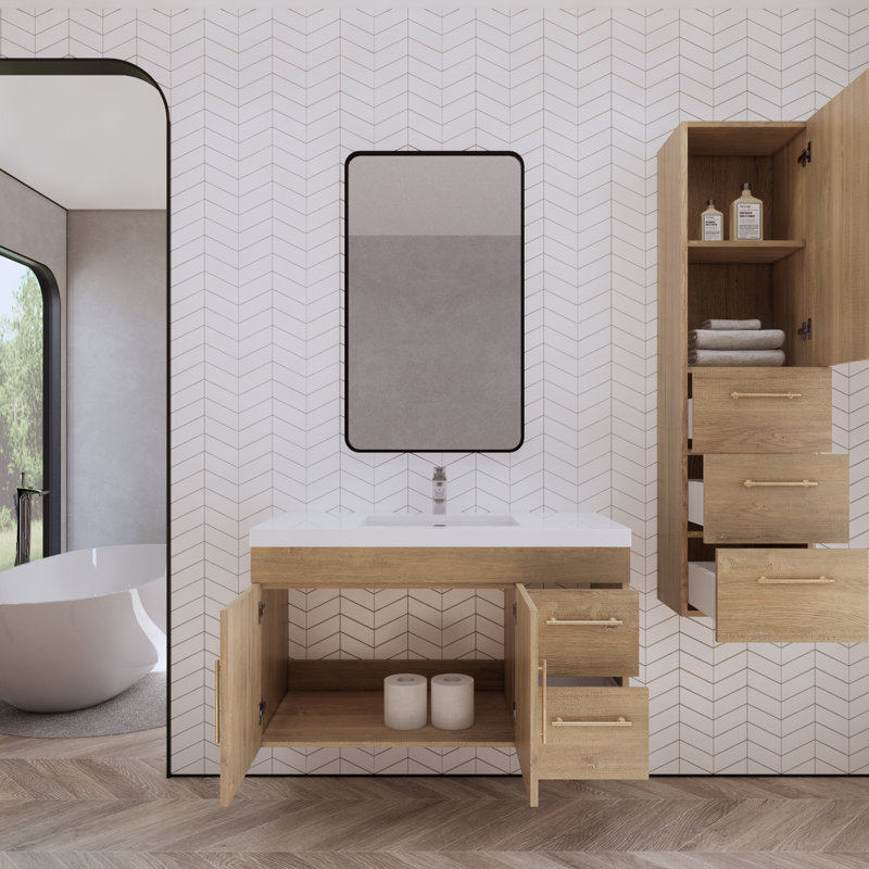 Doddridge 41.9'' Single Bathroom Vanity with Acrylic Top, Oak