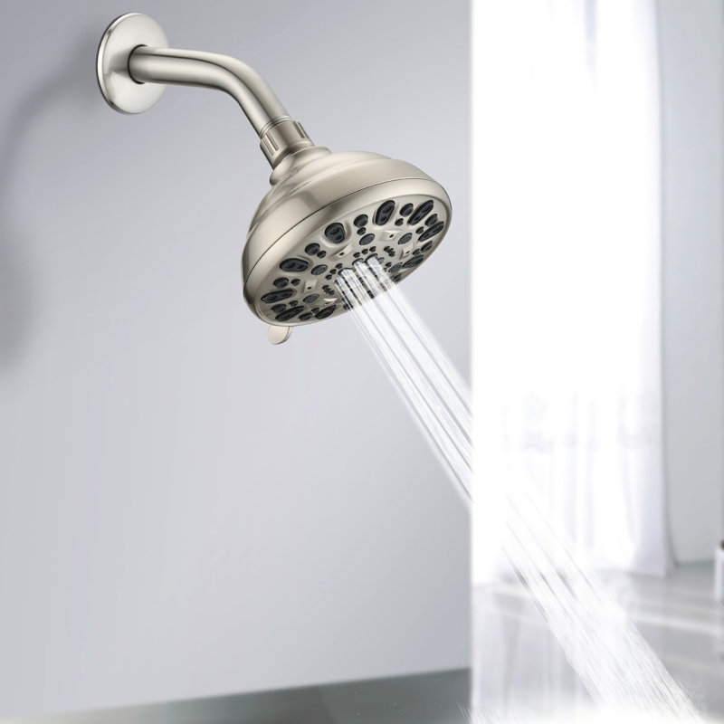 Pomme de douche haute à 6 réglages en nickel brossé - 4,72 po, débit de 1,8 gal / min, montage rapide 4,72 po avec 6 modes, configuration pratique