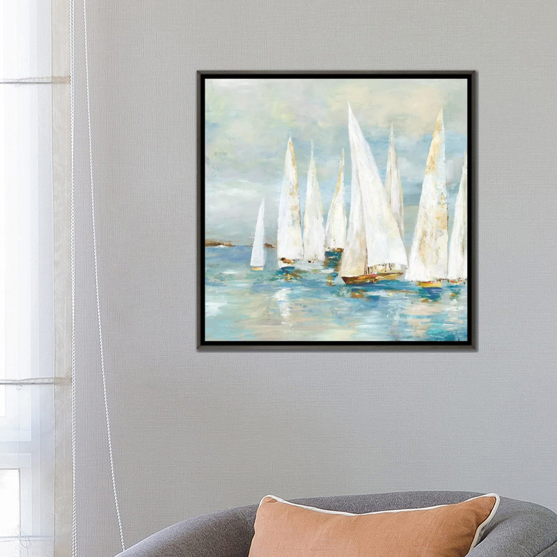 Voiliers blancs de Allison Pearce, reproduction d’art, H 26 po x l 26 po x P 1,5 po, Cadre en bois rustique foncé