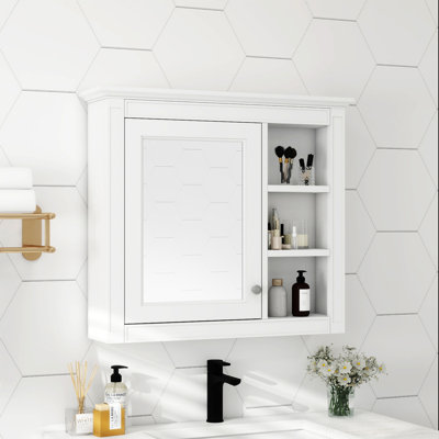 Armoire à pharmacie de 30 po x 28 po, armoire de rangement murale pour salle de bain, armoire de salle de bain moderne avec miroir, armoire à pharmacie, armoire à miroir avec 3 tablettes ouvertes