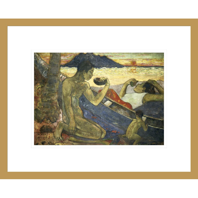 «A Canoe (Tahitian Family») par Paul Gauguin - Impression giclée encadrée, H 13,59 po x l 16,75 po