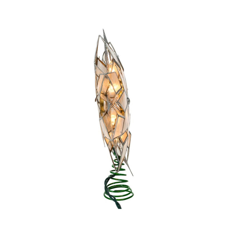 Silver Glitter Capiz Star Tree Topper with Warm White Lights