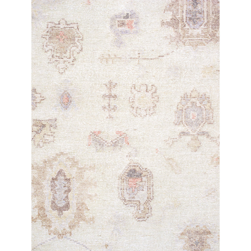 Tapis rectangulaire en laine noué à la main 9 pi 3 po x 12 pi Oushak