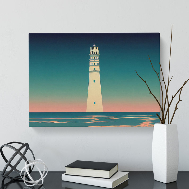 Lighthouse Art Deco Style - Wrapped Canvas, 35cm H x 50cm W x 3cm D