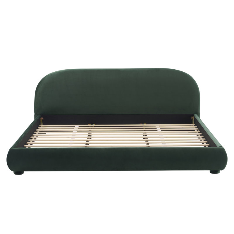 Liz Boucle Upholstered Bed With Curved Headboard & Wooden Frame, King, Green Velvet