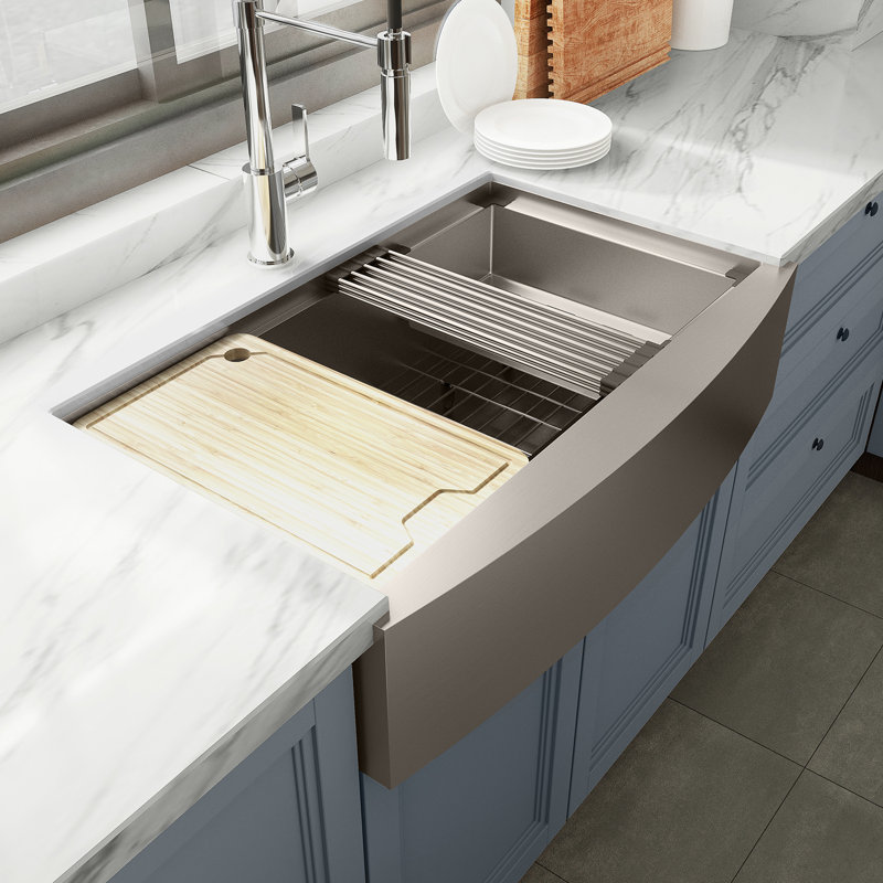 Sinber 33" Farmhouse Apron Single Bowl Workstation Kitchen Sink with 304 Stainless Steel