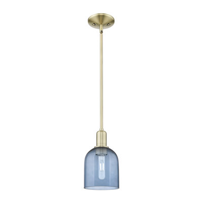Arcadia - Berbor - 1 Light 6" Stem Hung Mini Pendant - Antique Brass Finish - Blue Shade