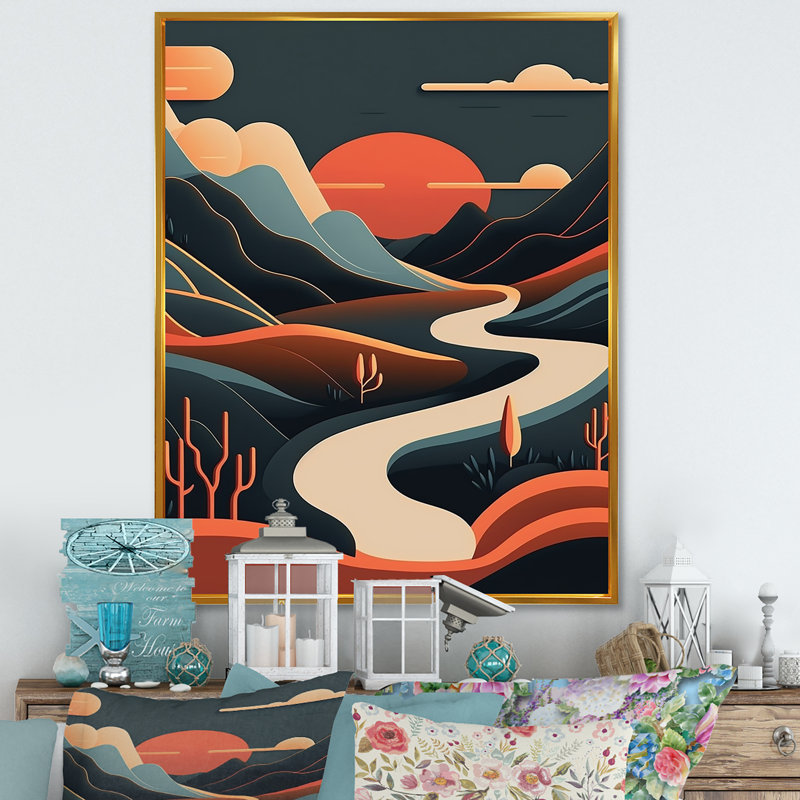 Pin sur un paysage de montagne en terre cuite III - reproduction sur toile, H 40 po x l 30 po x P 1,5 po, Cadre flottant doré
