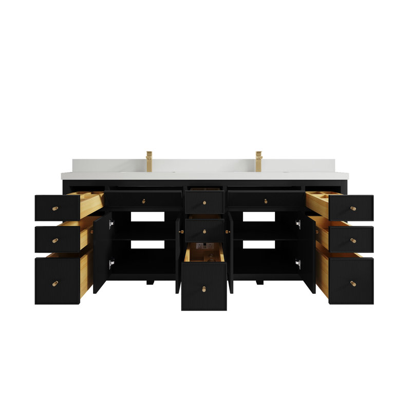 Sonoma 84" Black Double Sink Vanity with White Quartz Top