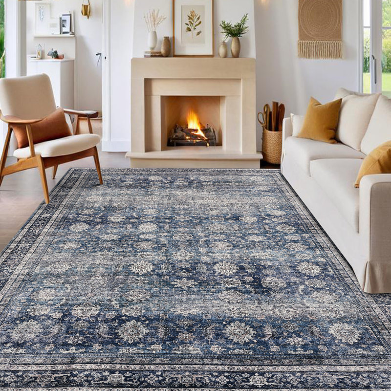 Machine Washable Rug with Rubber Backing for Living Room Oriental Non-Slip Bedroom Rug Floral Faux Wool Runner Rugs for Hallway Kitchen Entryway Laundry