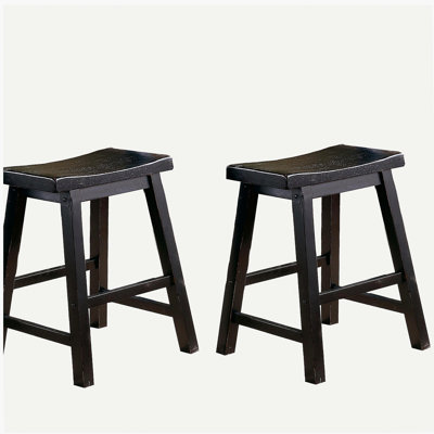 Ensemble de 2 tabourets de selle noirs de 18 pouces en bois massif.