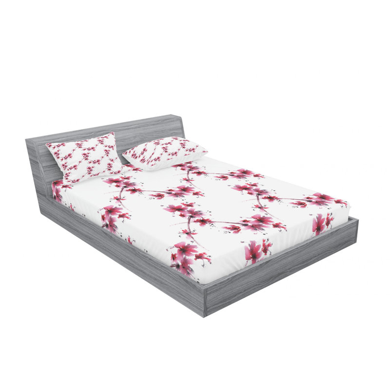 Microfiber Floral Sheet Set, Queen Sheet Set + Fitted Sheet + 2 Pillowcases, Green/Beige Floral