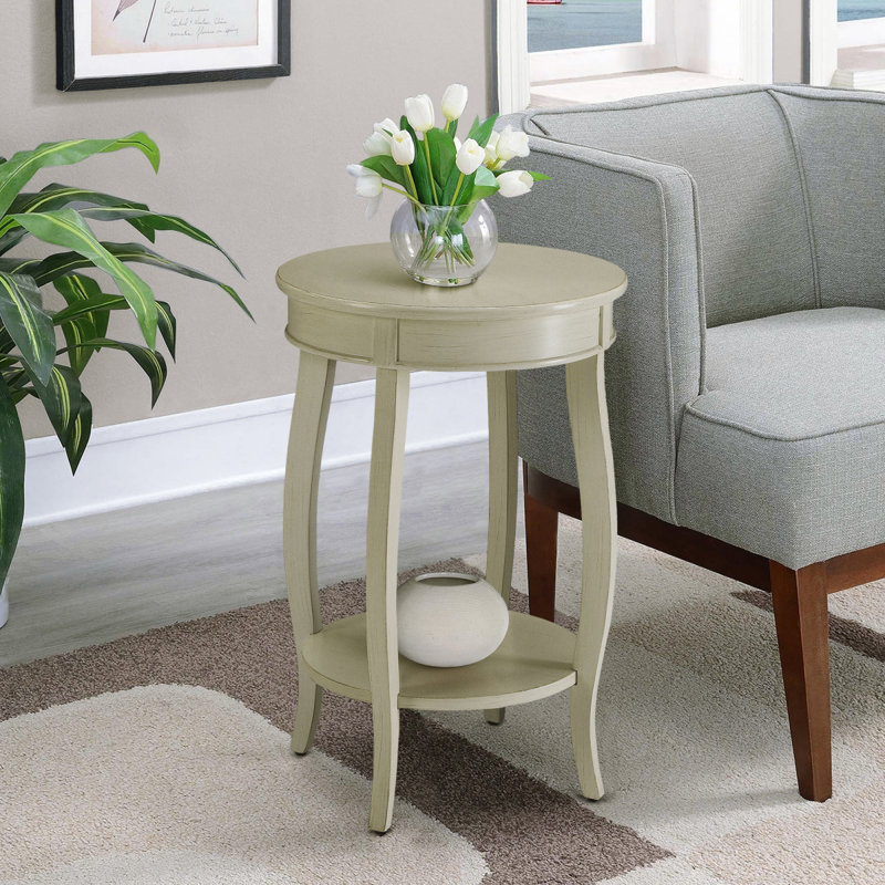 Table d'appoint ronde antique blanche avec tablette inférieure, Blanc antique