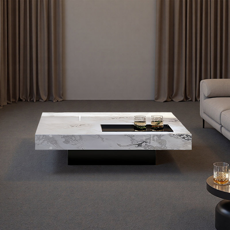 Table basse carrée en marbre italien minimaliste, H 11,8 po x L 47,2 po x l 47,2 po