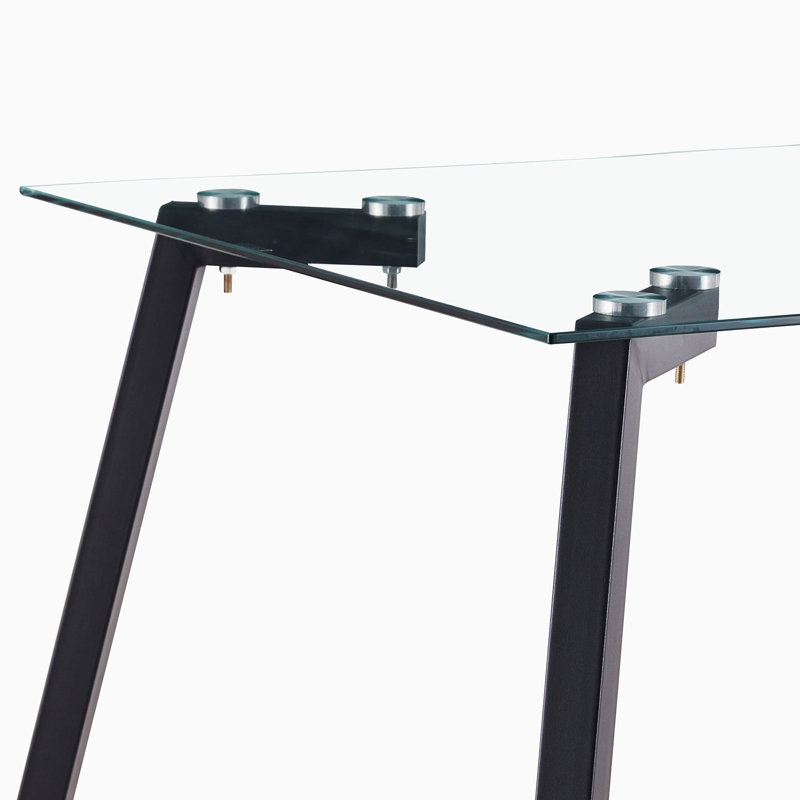 L-Shaped Glass Top Metal Base Credenza Desk