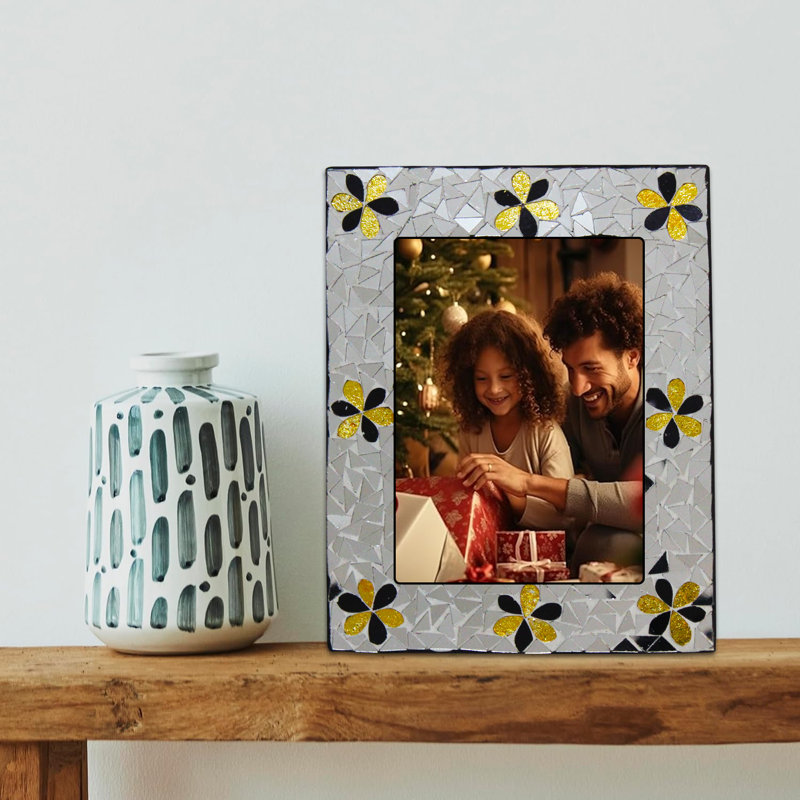  Cadre photo mosaïque - cadre rectangulaire 7 x 5 pouces pour table et mur suspendu, parfait pour la décoration intérieure, le salon, la chambre à coucher, les mariages et les cadeaux de pendaison de crémaillère - floral argenté