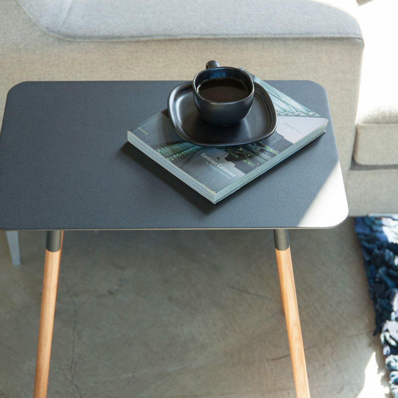 Yamazaki Home Modern Rectangular Side Table For Living Room Or Small Bedside Steel + Wood End Table, Black