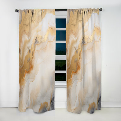 Abstract Beige And Gold Geyser Paint Iii - Modern Velvet Curtain - Room Darkening - 1 Panel