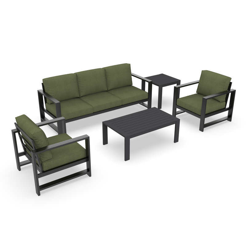Dulcie 5 Person Seating Set With Sunbrella® Cushions, Green