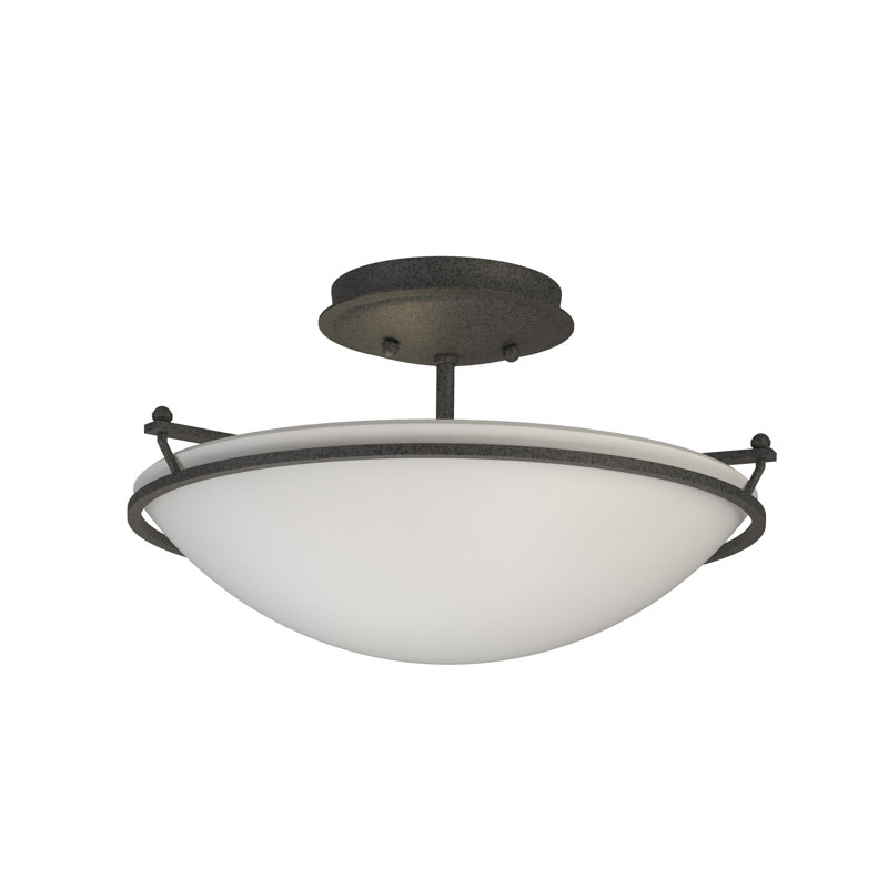 Simple Lines Bowl Semi Flush Mount, Natural Iron, Opal, 7.1" H x 14.5" W x 14.5" D