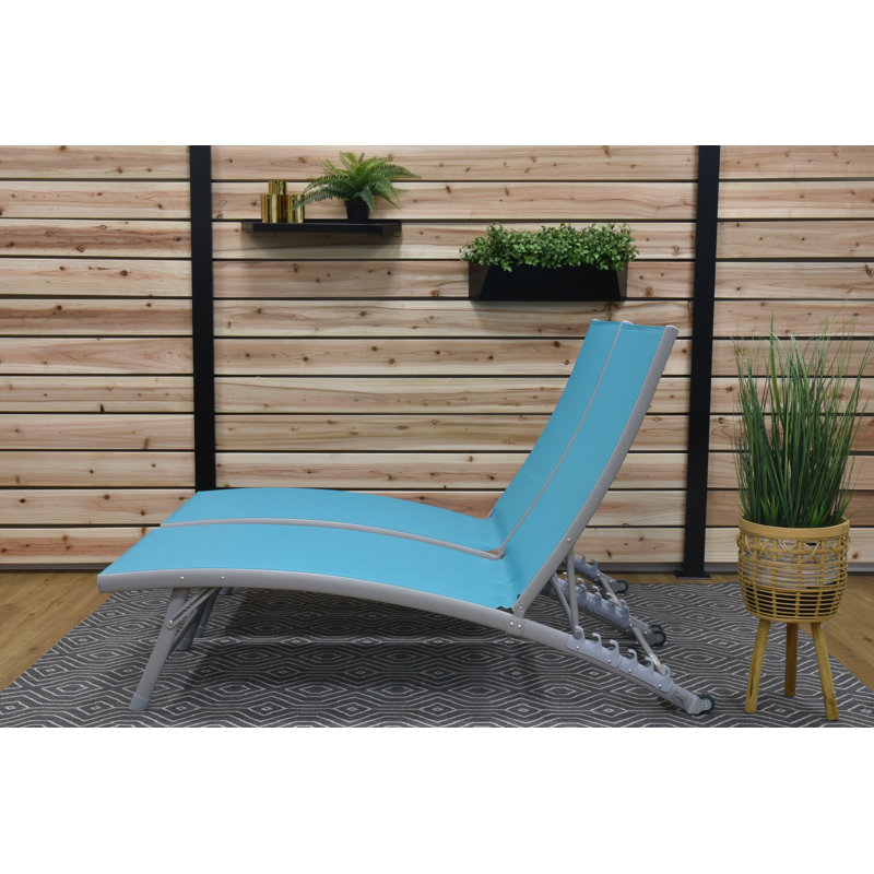 Vivere Stackable Aluminum Clearwater Lounger Set with Premium Phifertex Fabric (265 lb Capacity), Blue Hawaii