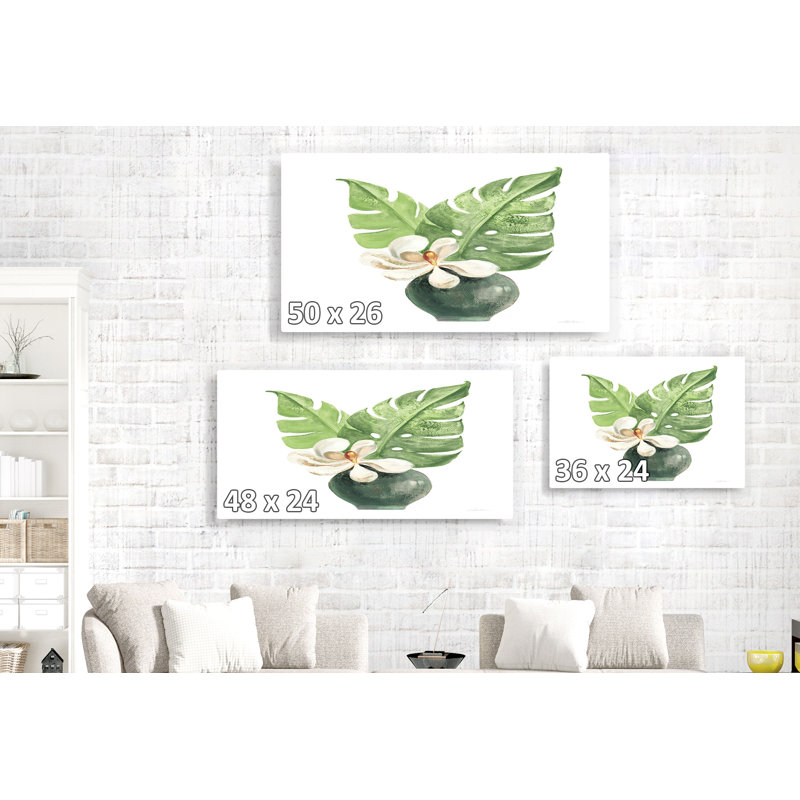 C-00009-Tropical Leaves II On White, Palm Leaf, Flower, 16" H x 24" W x 1.5" D