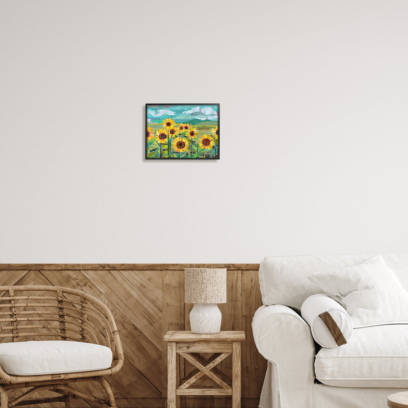 «Collage Sunflower Field Abstract Layered Ephemera Meadow» par Traci Anderson - cadre flottant, impression sur toile