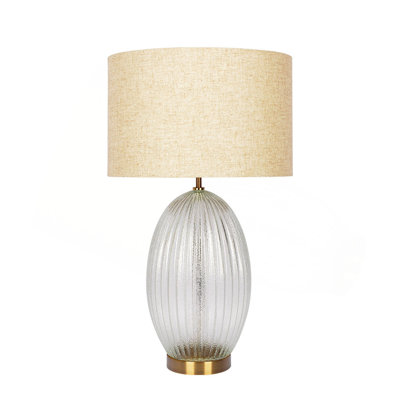 Aurora Ribbed Glass Lamp Base Clear Table Lamp Large Linen Shade