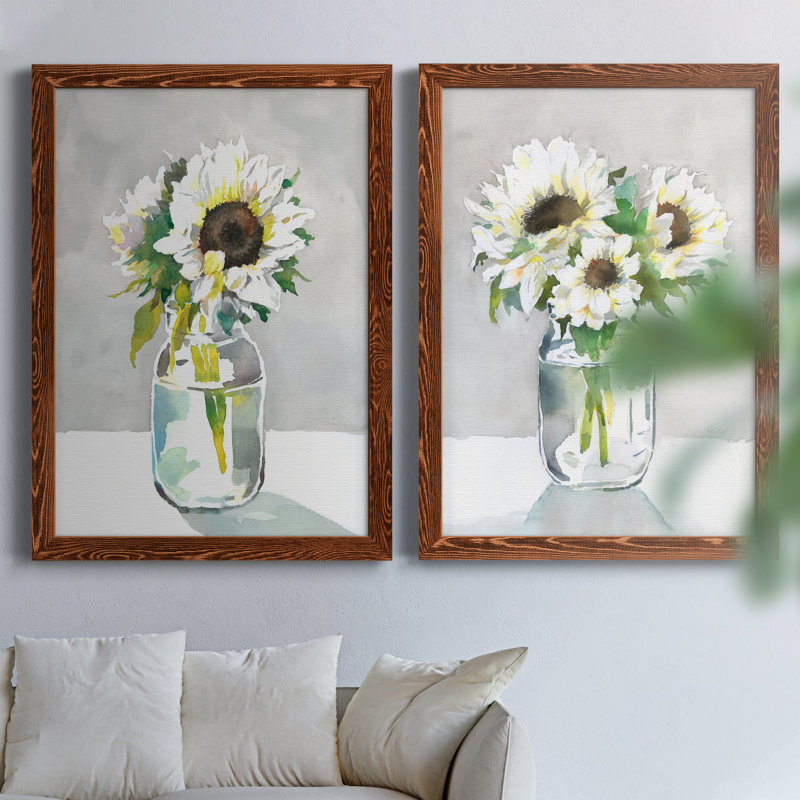 Tournesol I - ensemble de 2 peintures sur toile encadrées, H 37,5 po x l 55 po x P 1,5 po, Cadre en érable