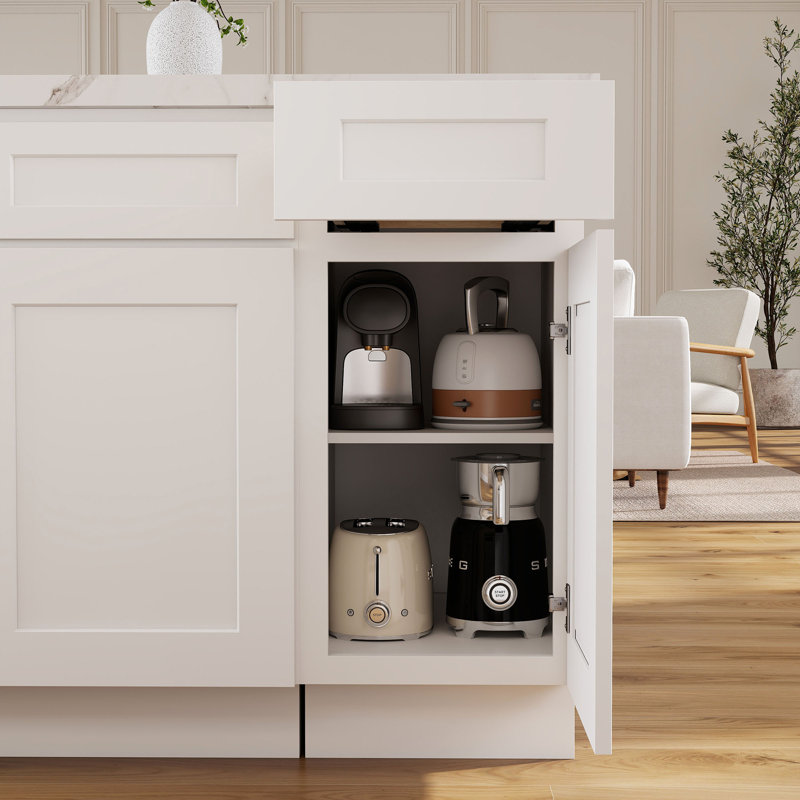 CASAINC Ready-to-Assemble White Shaker Kitchen Base Cabinet W15" X H34.5" X D24"（Handles Not Included）