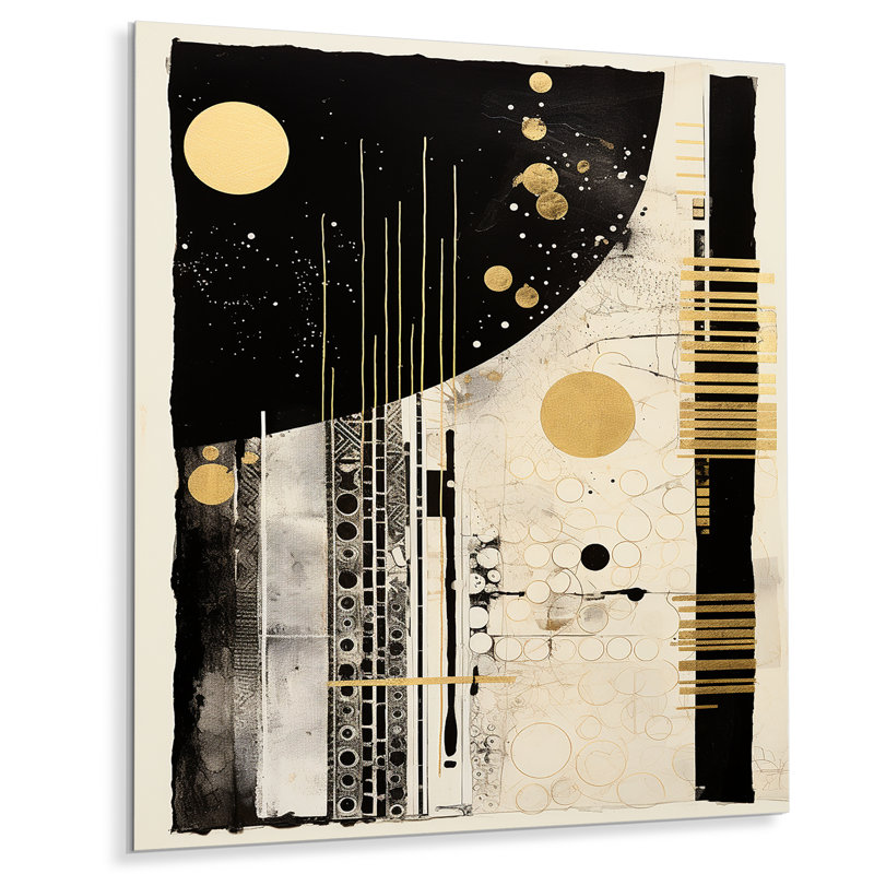 Or, noir, blanc, dimanche, Jazz I - Collages abstraits, art mural, salon, Métal métal, H 40 po x l 30 po x P 1,5 po