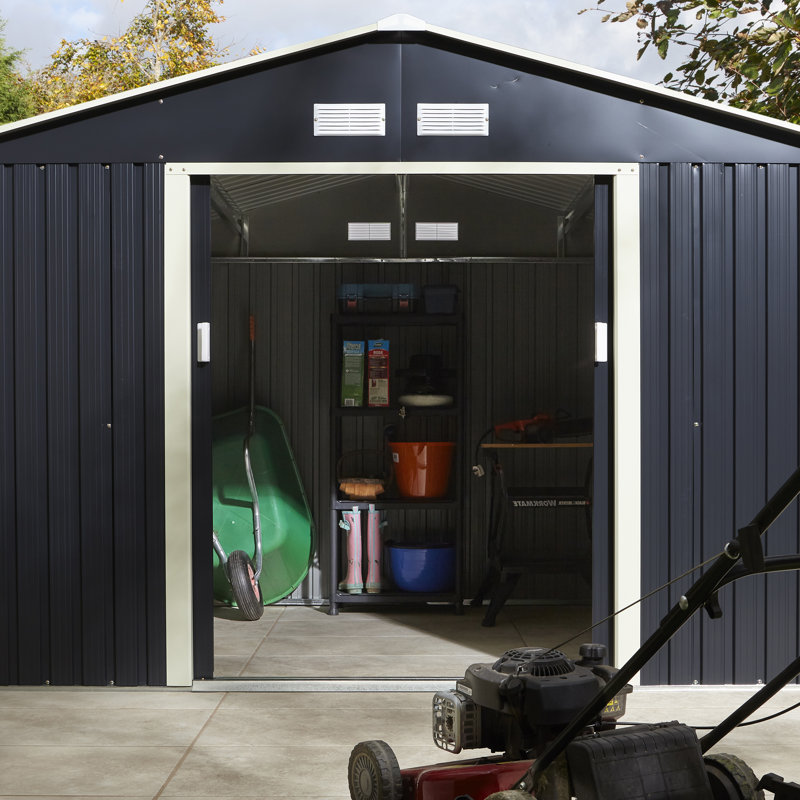 Rowlinson Trentvale Metal Apex Shed with Assembly, Dark Grey, 205cm H x 321cm W x 241cm D