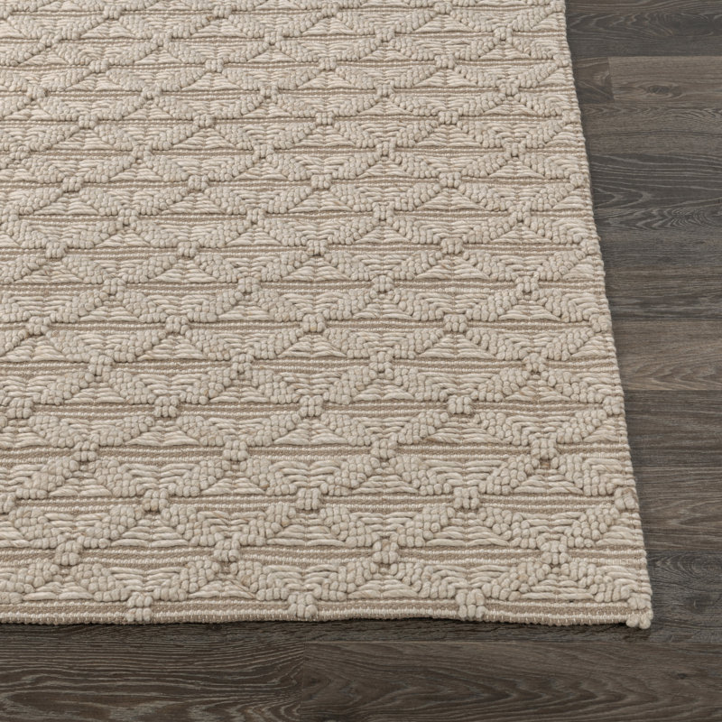 Tapis Portola en laine mélangée tissé à la main, Beige