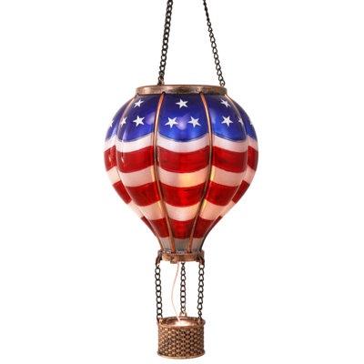  Lanterne solaire à montgolfière pour décoration de jardin patriotique, 4 juillet, lumières scintillantes en plein air pour arbres, décorations commémoratives bleues et rouges pour un cadeau de fête pour maman