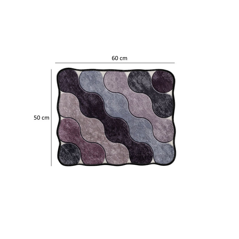 Antibacterial Bathmat Set (2 Pieces), Purple, Grey & Lilac | 100% Polyester, 23.6 x 39.4 inches & 19.7 x 23.6 inches | Non-Slip Underside, 0.4 in Pile Height | Machine Washable, Perfect for Bathroom Comfort & Safety
