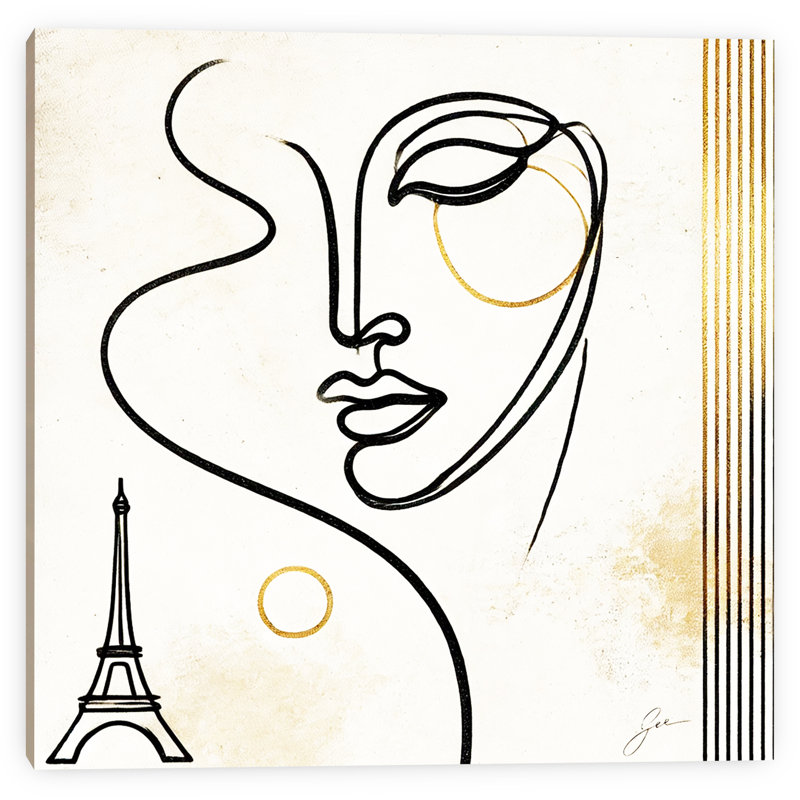 Golden Parisian Muse - Art abstrait sur toile tendue, H 30 po x l 30 po x P 1,5 po