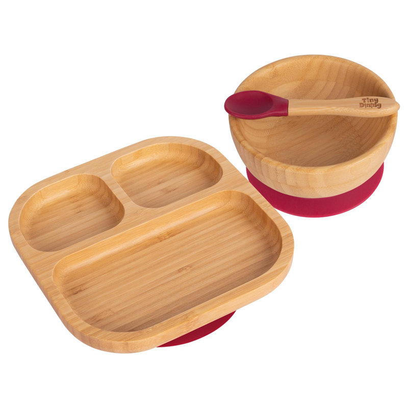 Tiny Dining - Children's Bamboo Suction Dinner, Red