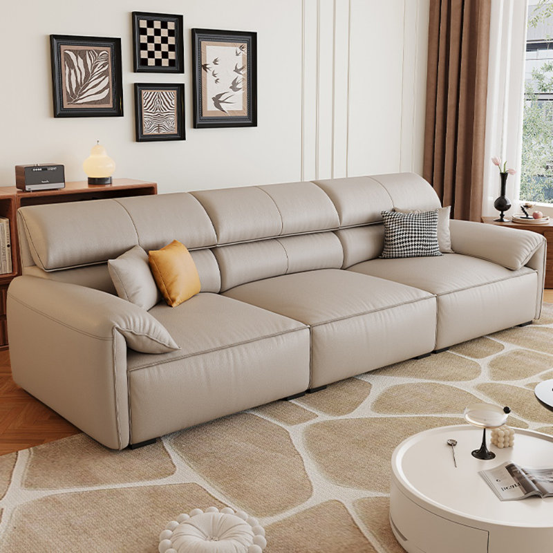 Simple Casual Faux Leather Sofa, 33.5" H x 110.2" W x 37.4" D, 3