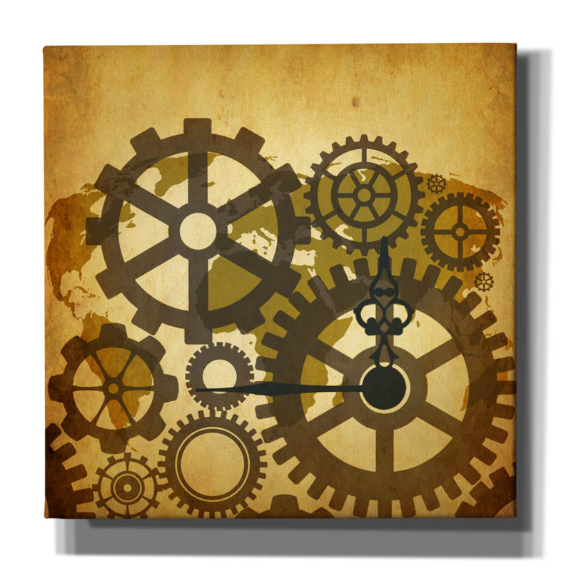 "Horloge carte 2" par Mark Ashkenazi, art mural sur toile, H 26 po x l 26 po x P 1,5 po