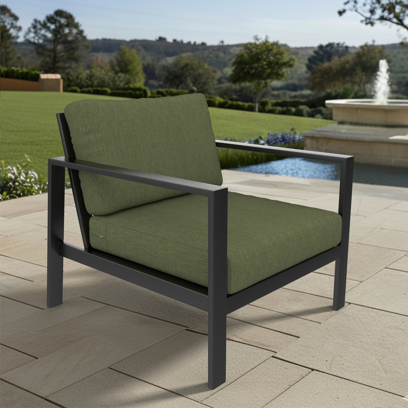 Amala Sunbrella® Seat and Back Cushion, Sunbrella® Canvas Fern, 28.5" W x 28.5" D