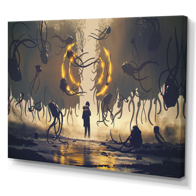 " Video Game Matrix Sentinal Fight ", 12" H x 20" W x 1" D, Wrapped Canvas