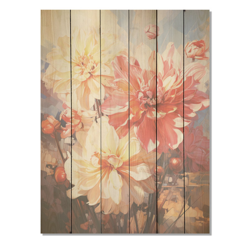 Bouquet de jonquilles roses et blanches - Jonquilles, art mural sur bois de pin naturel, H 20 po x l 10 po
