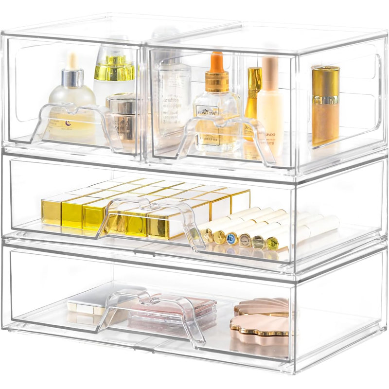 4 Pack Stackable Storage Drawers, Clear Acrylic Organizer, Makeup Organizer | with Pull-out Drawer,Pantry Organization