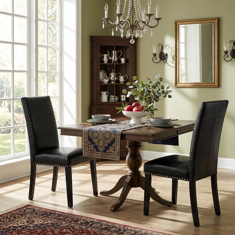 LUMERA Collection Upholstered Parsons Dining Chair with Nailhead Trim, High Back Faux Leather Side Chair, Black, Black