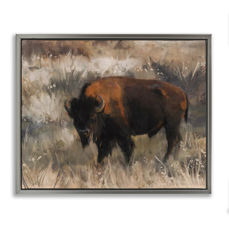 Art mural sur toile flottant traditionnel "Bison Range" par Nina Blue, Cadre flottant gris lustré, H 25 po x l 31 po