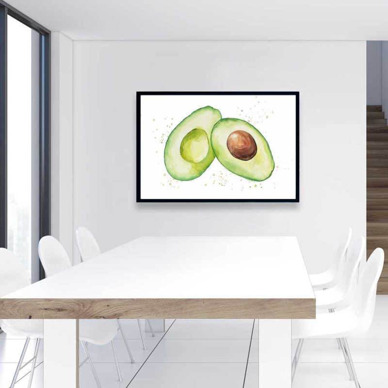 Watercolor Open Avocado - Framed Canvas for Home Decor